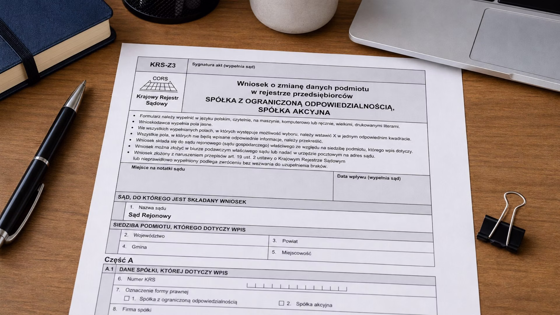 Nieaktualny adres w KRS – formularz KRS-Z3 do zmiany danych spółki.